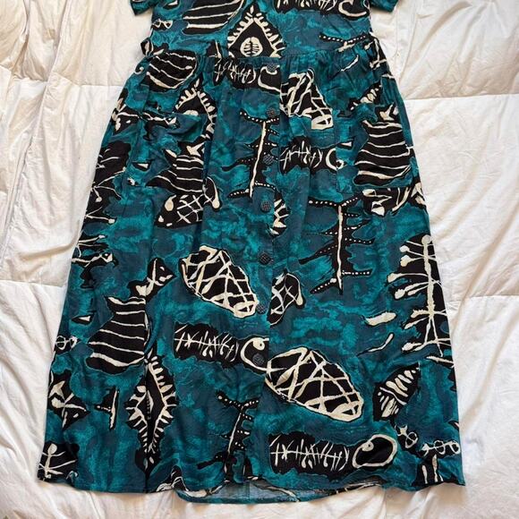 Vintage 80s abstract print flowy dress sz L pockets Lagenlook artsy boho fairy - Picture 3 of 8